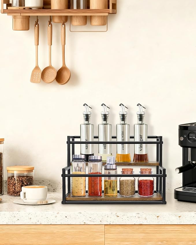 Okydoky 2-Tier Coffee Syrup Rack Holds 8 Bottles - Sturdy Stand for Coffee Bar, Kitchen & Beverage Station, Universal Holder for Syrup, Sauce & Wine Bottles