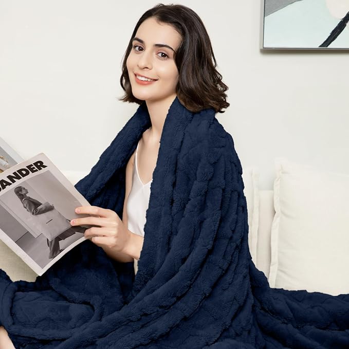 Aganear Flannel Throw Blanket - Cozy Soft Lightweight Fuzzy Navy Blue Blanket for Women Warm Decorative Present for All Seasons, Portable Throw Blankets for Couch, Sofa, Bed, Car(50"x60", Navy)