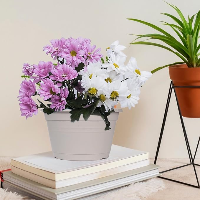 4 Pcs Hanging Planters,10" Hanging Pots Plastic Hanging Flower Plant Basket with Drainage Trays & Chain Holder for Outdoor Indoor Plants Garden Balcony Decoration, Light Gray