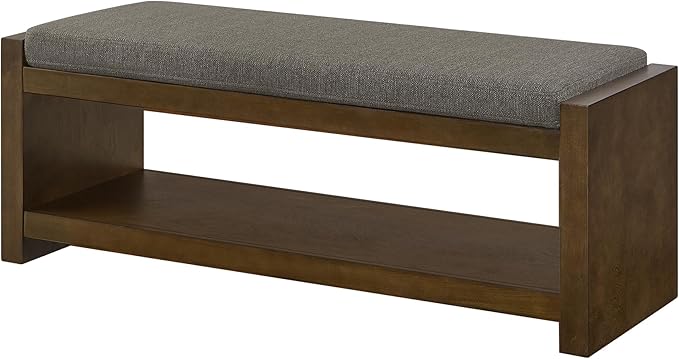 Accent Bench with Lower Shelf Shoe Rack, Padded Seating Bench for Living Room, Modern Compact Bed End Bench with Storage for Bedroom Seating, Removable Cushion (Granite, 47" L)