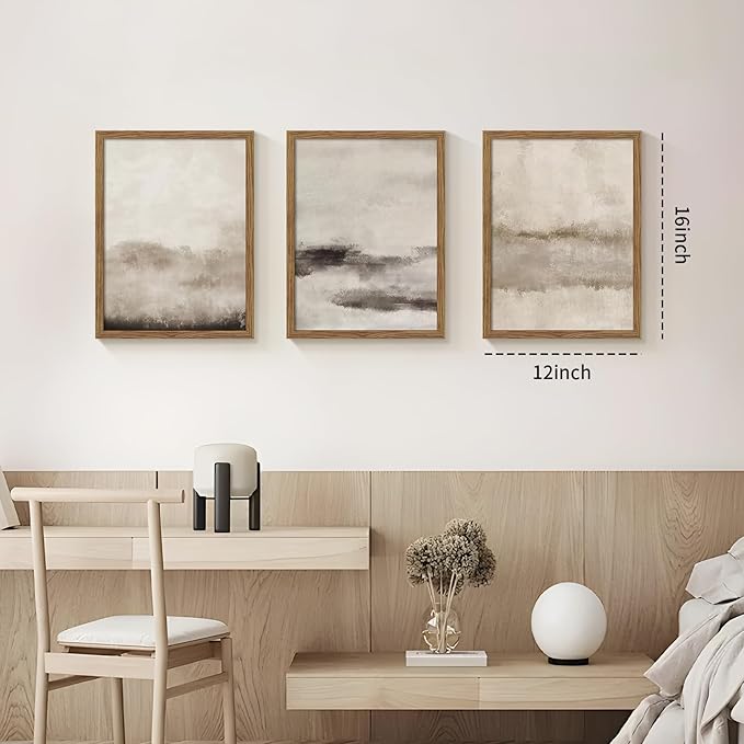 3 Piece Large Abstract Framed Wall Art, Neutral Beige Modern Art Wall Decor, Contemporary Minimalist Canvas Prints, Watercolor Paintings for Living Room Bedroom Dining Room Office 12x16 Inch