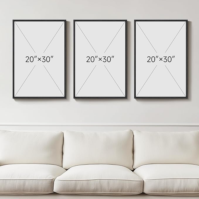 Large Framed Neutral Abstract Wall Art, 3 Piece Modern Canvas Prints Paintings Artwork for Walls, Minimalist Black Beige Pictures for Living Room Hallway Dining Room Bedroom Wall Decor -Total 30x60 In