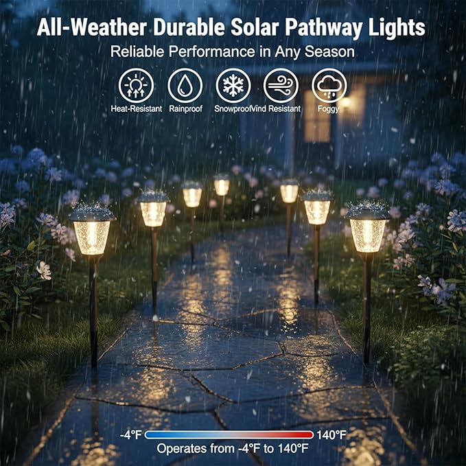 XMCOSY+ Solar Pathway Lights Outdoor, Warm White 10/25LM Glass Solar Lights for Yard & Walkway, Waterproof Landscape Lighting, Auto On/Off Decorative Garden Lights for Patio, Lawn & Driveway