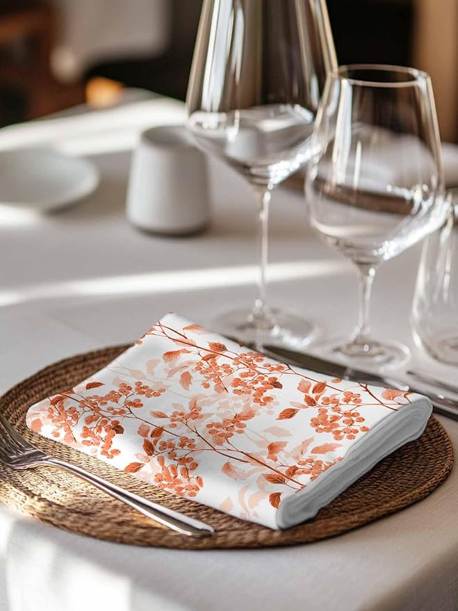Orange Wildflower Cloth Napkins Set of 6 - Washable Dinner Napkins Reusable Table Napkins for Home Party Weeding Dining Table Setting Decoration,Oversized 20"x20" Flower Floral Botanical Spring Summer