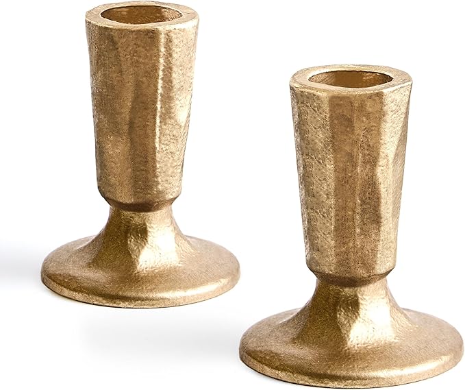 Cast Iron Taper Candle Holder Set of 2, Antique Brass Candlestick Holders Decorative Candle Stand, Tapered Candle Holders Tall Set for Wedding, Holiday, Home Decor, Christmas Decoration (Gold)