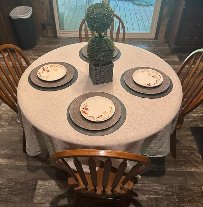 EVERLY 100% Pure Linen Round Tablecloths 120Inch Round Machine Washable Tablecloth for Thanksgiving,Decorative Halloween,Buffet Parties,Picnic,Events,Weddings and Restaurants-Natural Linen