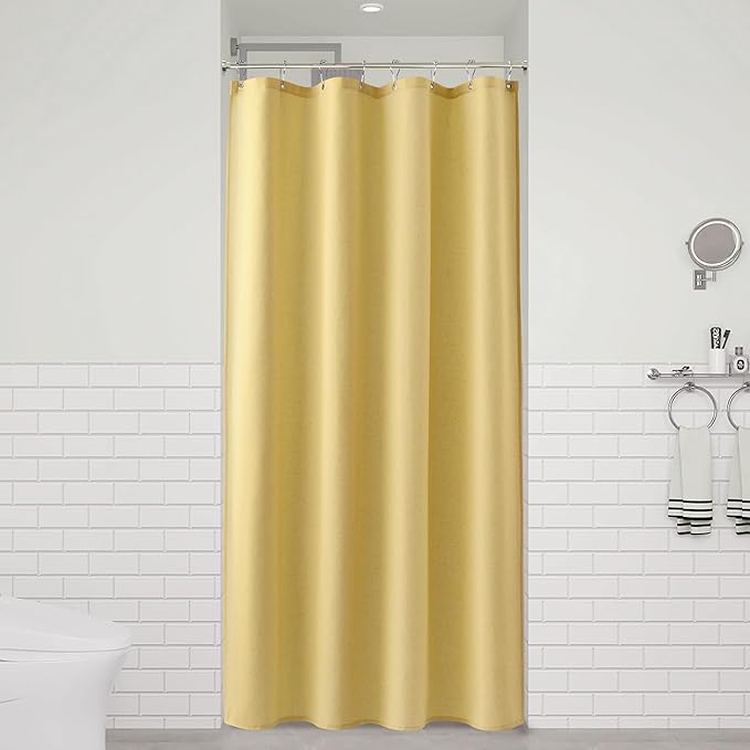 Naturoom Yellow 42 Inch Shower Curtain - Stall Narrow Half Linen Ultra Thick Fabric Shower Curtain Set with Hooks, Boho Farmhouse Rustic RV Camper Bath Curtains for Bathroom, 42x72