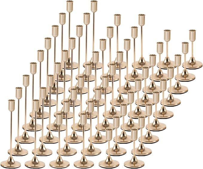 54 Pcs Gold Candlestick Holders Set - Vintage Brass Taper Candle Holder for Pillar Candles - Modern Decorative Centerpiece for Wedding Fireplace Mantel Decor - Cozy Atmosphere Housewarming Gift