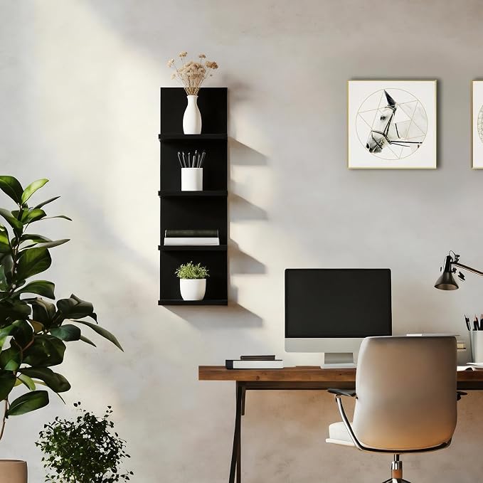 Homaterial Wall Shelves 4 Tier, Simple Vertical Corner Shelf for Room, Kitchen Wall Decor, Makeup Perfume Organizer,Decorative Shelving Unit, Black