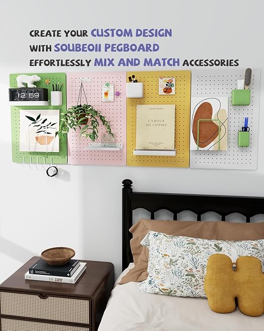 Metal Pegboard Kit — Carbon Steel Pegboards with 26 Accessories, Pegboard Wall Organizer for Home, Office, Study Room, Kitchen, Craft Room & Gaming Setup— 24″ × 16″ White Peg Board