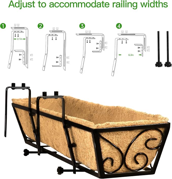 Y&M 24 Inch Window Deck with Coco Liner, Fence Metal Hanging Flower Planter Window Basket Deck Railing Planter Boxes for Outdoor Garden Lawn-Butterfly, 4pcs