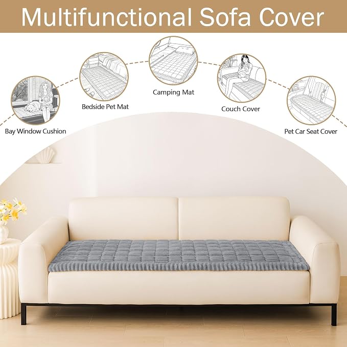 hyha Couch Cover for Dogs Washable, Non Slip Thick Flannel Sofa Protector, Pet Friendly Plush Furniture Cover for Sectional Sofa & Loveseat (Grey, 27.6" x 88")