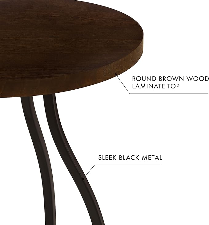 Round Side Table with Metal Pedestal Base (Brown)