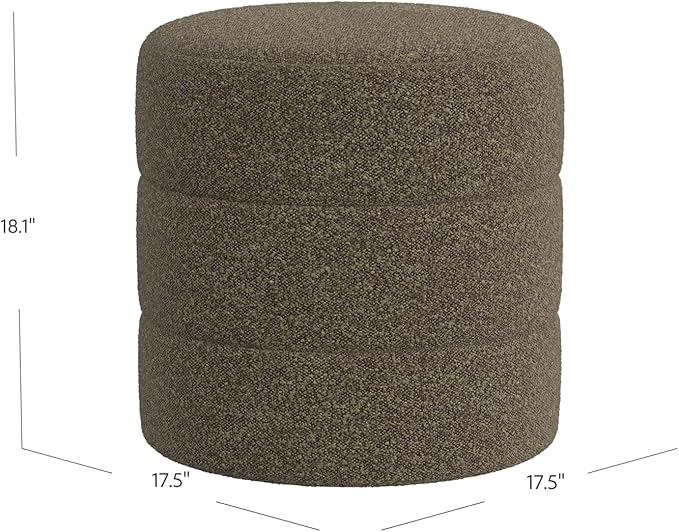 HomePop Upholstered Round Ottoman (No Lid, Seat Only) | HomePop Home Décor | Round Pouf Foot Rest – Dark Brown Boucle