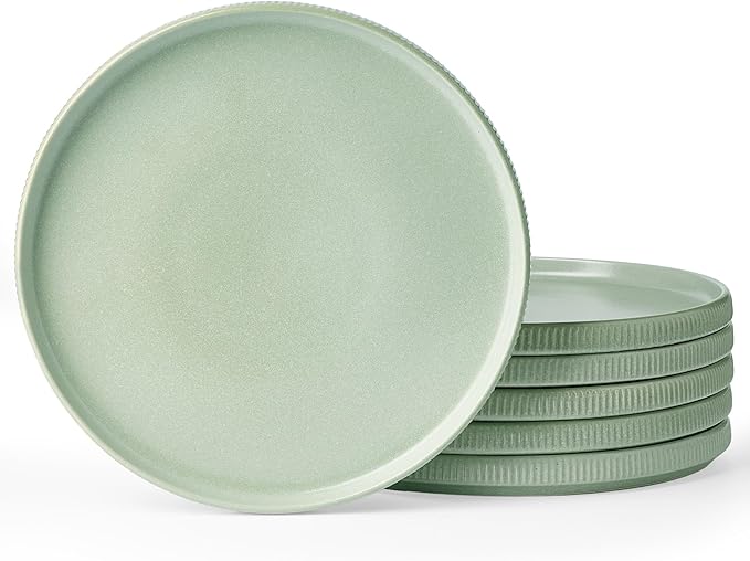 famiware Star Dinner Plates for 6, 10 inches Plate Set, Scratch Resistant, Stoneware Dinnerware, Kitchen Modern Rustic Serving Dishes, Matte Green