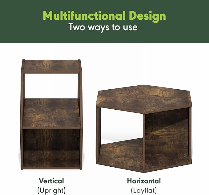 Furinno Simple Design Coffee Table, Hexagon Modern Coffee Table with Open Shelf, Vertical or Horizontal Side Table, for Living Room, Bedroom, Home Office, Amber Pine