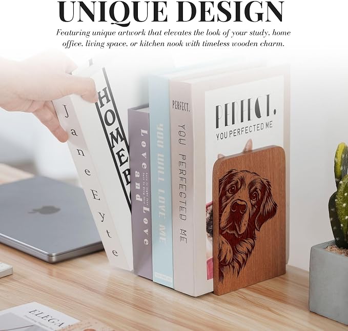 INNObeta Decorative Wooden Book Ends, Animal Bookends, Heavy Duty Bookends for Shelves Unique Design(1 Pair, 4.72x6.69 Inches) - GRPeek
