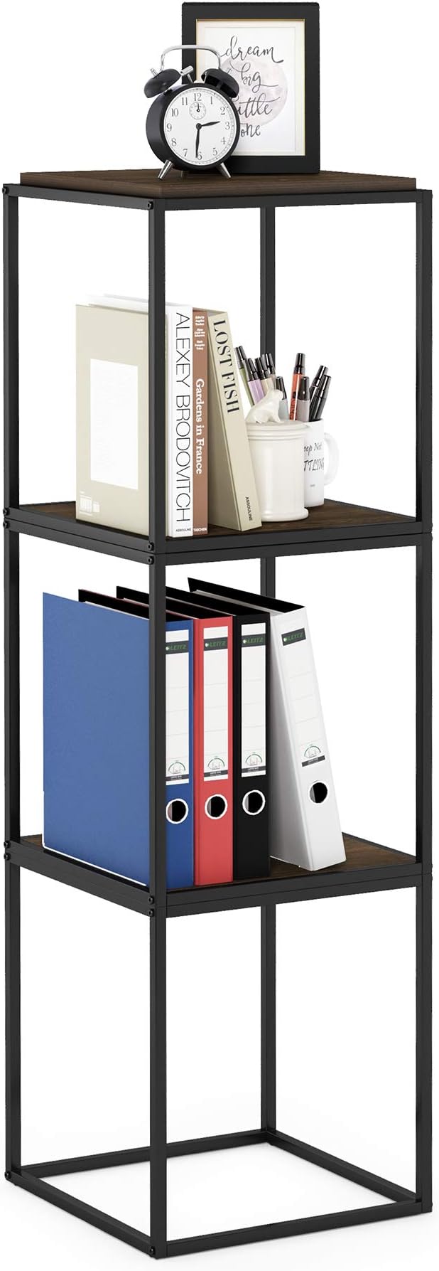 Furinno Moretti Cube Modern Stackable End Table Shelf, Columbia Walnut