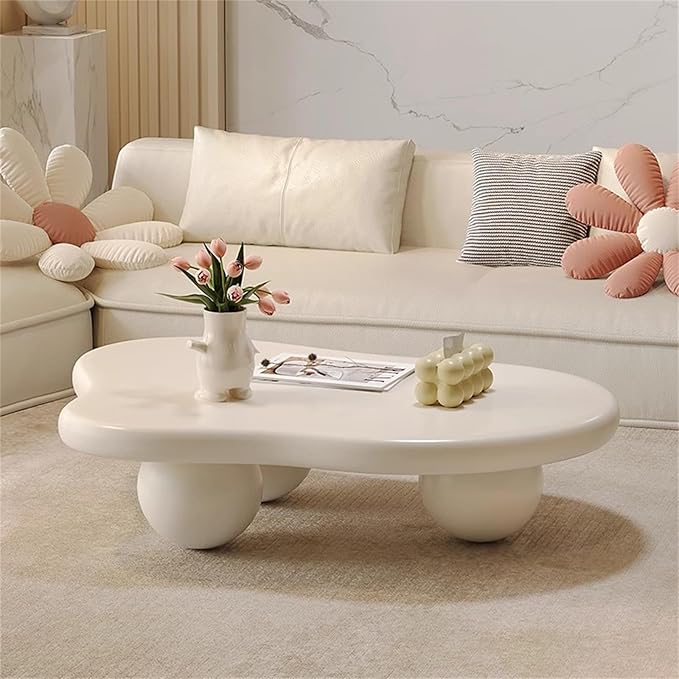 Cloud Coffee Table Modern Cute Coffee Tables Irregular Simple Tea/Center Table for Small Space End Table for Living Room, Home Office, Indoor (Irregular Shape White 47" Wx35.4 Dx15.3 H)