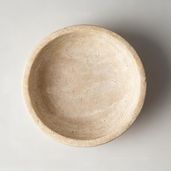 Handmade Travertine Stone Bowl | 7.8" Decorative Key & Fruit Bowl | Kitchen Counter, Dining Table Centerpiece, Entryway & Office Desk Decor (Beige)