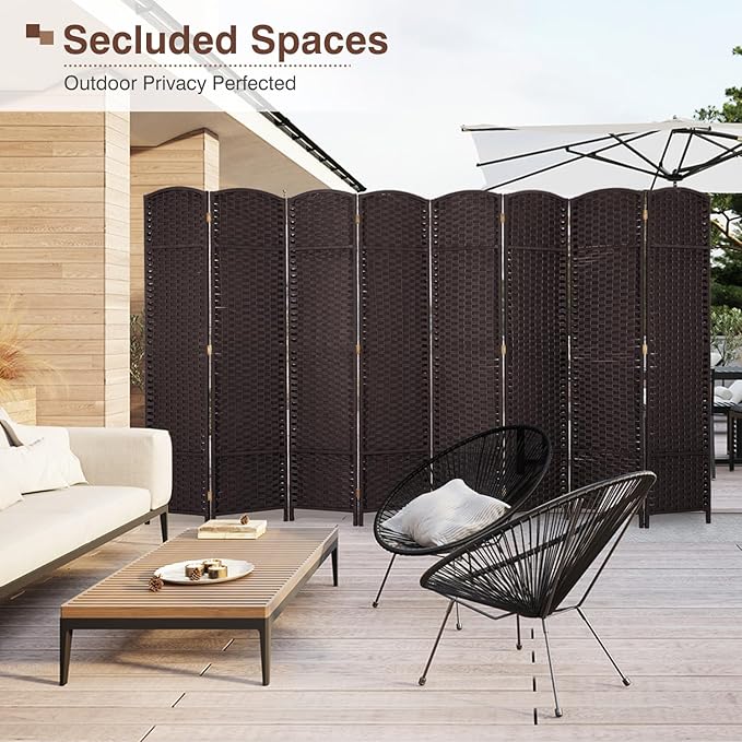 Room Divider 8 Panel 5.6 FT Tall Privacy Screen Waterproof Wood Frame Partition Room Dividers and Folding Privacy Screens Freestanding Wall Divider Indoor and Outdoor for Portable Room Separation