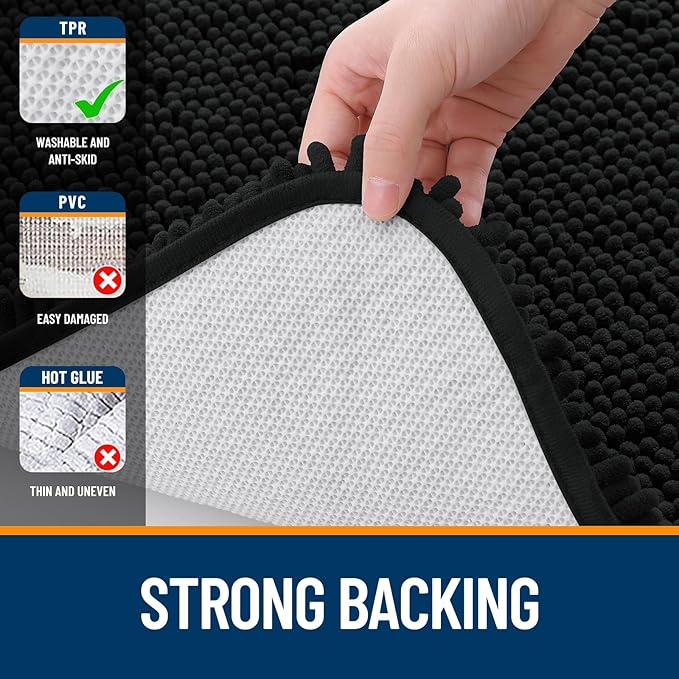 OLANLY Bathroom Runner Rugs 59x24, Extra Soft Absorbent Chenille Bath Rugs, Rubber Backing Quick Dry, Machine Washable Long Bath Mats for Bathroom Floor, Tub and Shower, Home Decor Accessories, Black