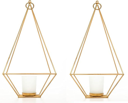 Hosley Radiant Elegance Set of 2 Gold Finish Tealight/Votive Holder Lanterns with 11.5" High Votive Frosted Candle Holders Timeless Decorative Accent for Ambient Lighting and Stylish