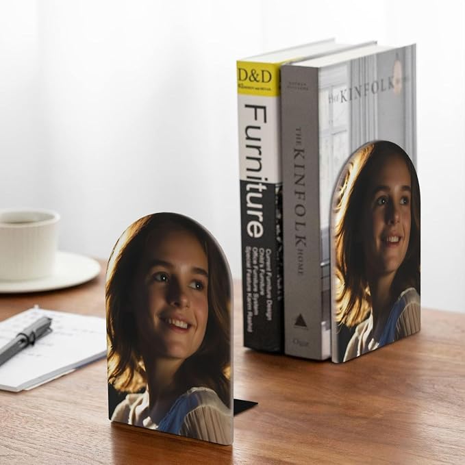 Add Custom Print Photo 2 Piece Wood Decorative Bookends 6.7x4.2 in, Book Ends for Home Office Library Shelves Decor Room Kitchen Desktop