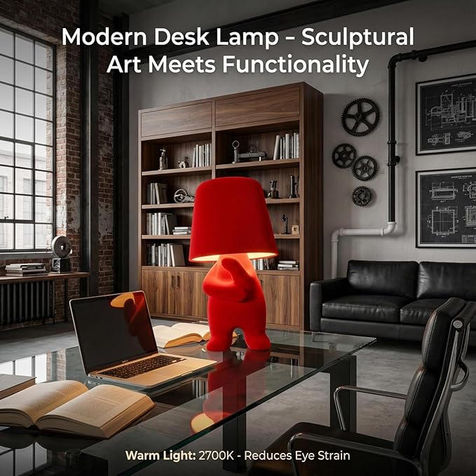Bedside Touch Control Table Lamp, Golden Decor Thinker Statue LED Table Lamp with USB Port, 3 Way Dimmable Modern Night Light Nightstand Lamp for Home Living Room Office Shelf Decor (red-A)