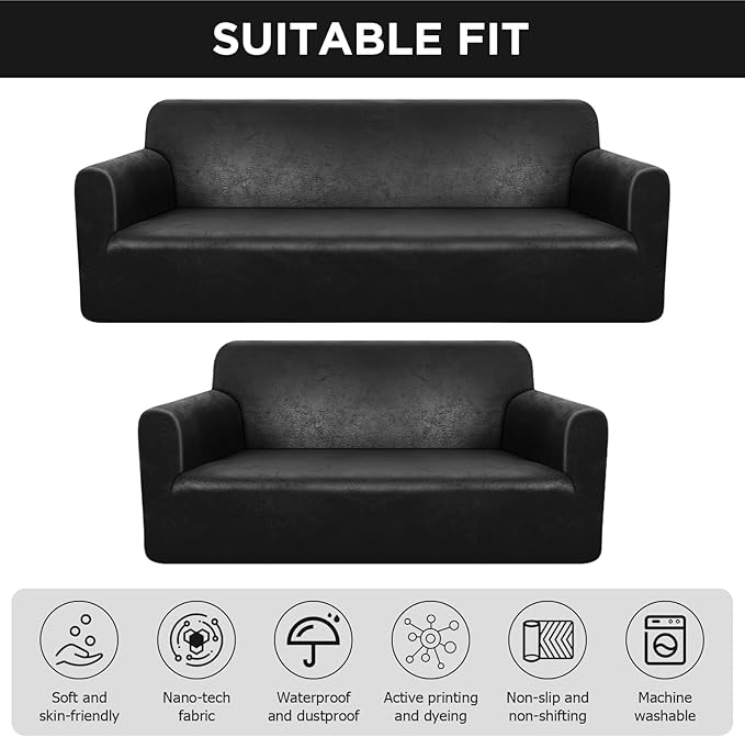 Peryiter 2 Pcs Sofa Covers Couch and Loveseat Covers Set Stretch Sofa Slipcover for Living Room Armchair Furniture Protector, Wrinkle Proof(Black Brown,Tech Cloth)