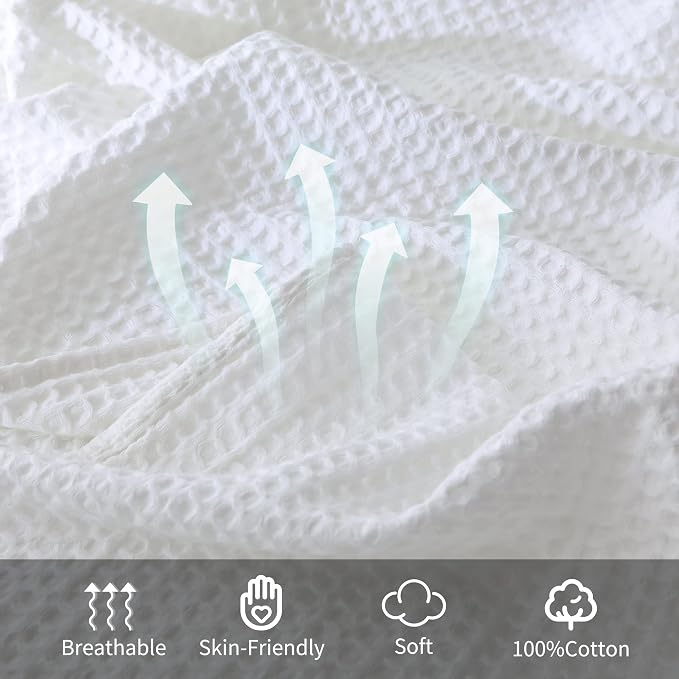 100% Cotton Waffle Blanket (White - Twin Size - 66 * 90''), Pre-Washed and Anti-Shrinkage Soft Lightweight Bed & Couch Blanket, 380 GSM Waffle Weave Throw Blanket for All Seasons