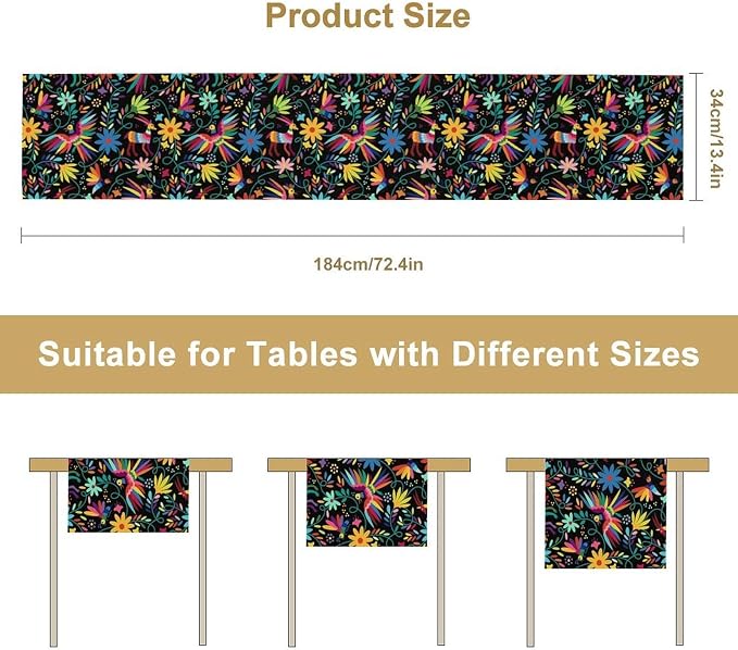 Mexican Fiesta Table Runner Abstract Pattern Cinco De Mayo Dia De Los Muertos Runners Farmhouse Rustic Runner Day of The Dead Decor for Kitchen Dining Home, 13x70 Inch