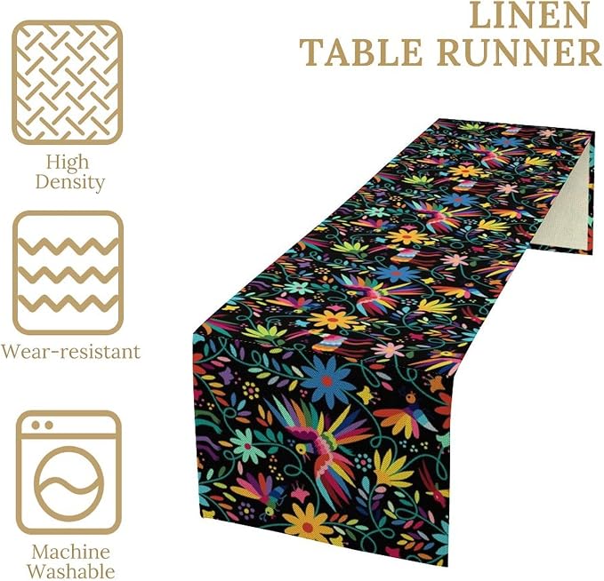 Mexican Fiesta Table Runner Abstract Pattern Cinco De Mayo Dia De Los Muertos Runners Farmhouse Rustic Runner Day of The Dead Decor for Kitchen Dining Home, 13x70 Inch