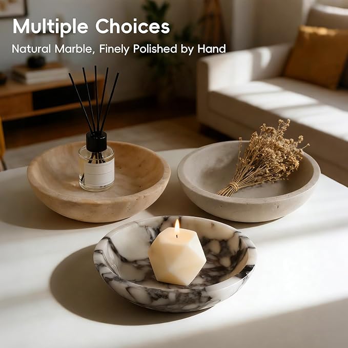 Travertine Bowl,Decorative Bowl Modern Key Bowl for Entryway Table, Pedestal Bowls for Dining Table Center,Living Room, Kitchen Decor Modern Home Decor Marble Bowls (7.8 Inch)