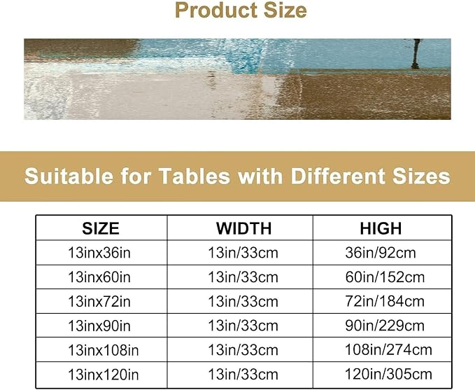 Beige Blue Abstract Art Contemporary Table Runner,Modern Neutral Decorative Pattern Table Runner for Coffee Table Dining Room Table Bedroom Party Holiday Decor 13x72inch