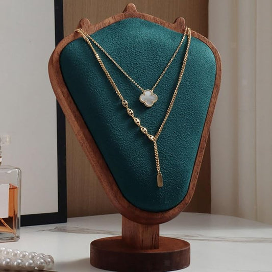 Wooden Jewelry Display Stand with Heart-Shaped Necklace - Perfect for Showcasing Fine Jewelry, Necklaces, and Earrings - Jewelry Display , Heart Shaped Necklace, Jewelry Organizer (DARK GREEN)