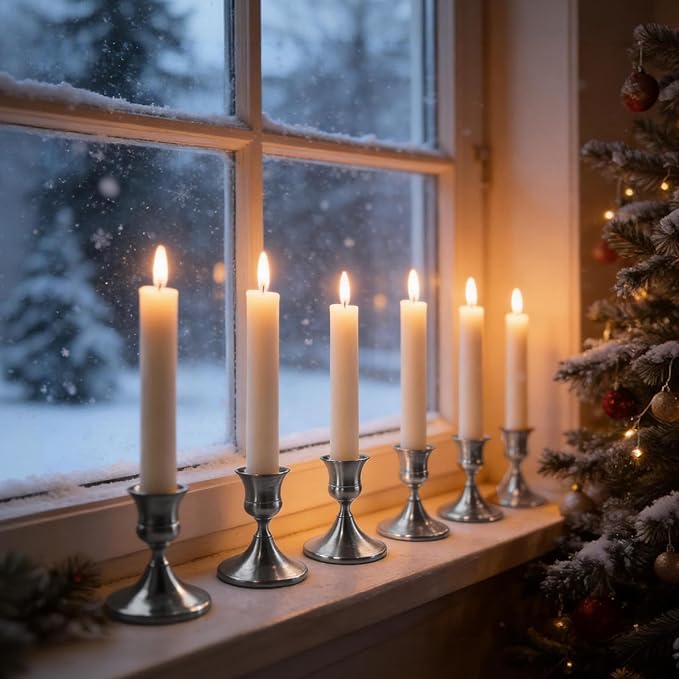 2PCS Silver Candlestick Holders Set, Small Decorative Candle Holders for Taper Candles, Vintage Metal Candlestick Holders for Dinning Table Mantel Home Wedding Party Decor