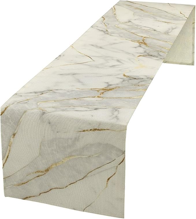 Marble Table Runner, Gold Striated White Modern Marble Accent Table Runner for Kitchen Dining Cafe Home Party Decor, 13x120 Inch