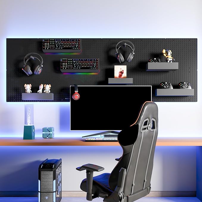 FZK Peg Board, 4PCS Metal Pegboard, Heavy Duty Pegboard Wall Organizer with Frame. Black Pegboard for Walls, Garage, Workbench, Craft Room Tool Organization, Metal Pegboard Panels 12in*12in