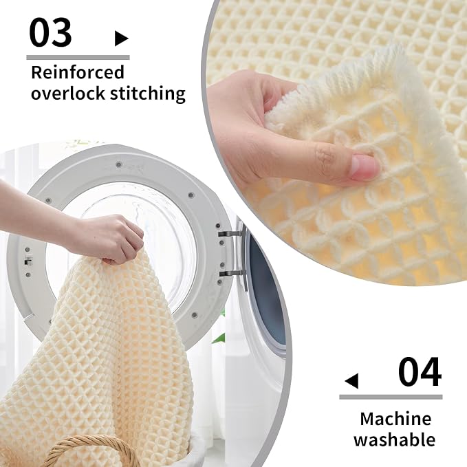 Disolla Waffle Bath Mat, Non Slip Absorbent Bathroom Rug, Machine Washable Quick Dry Ultra Soft Bathroom Floor Mat, Ivory Bath Rug for Tub Shower, 24''x48''
