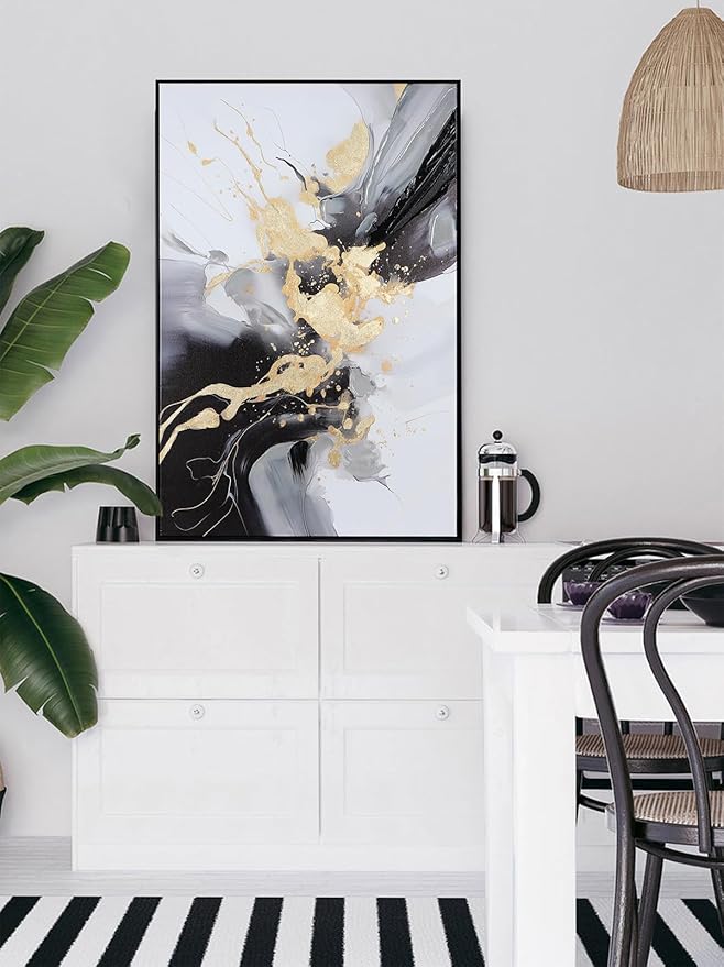 SAFERRYHOME Framed Canvas Wall Art - Black and Gold Wall Art Decor - Large Abstract Wall Art for living room bedroom office