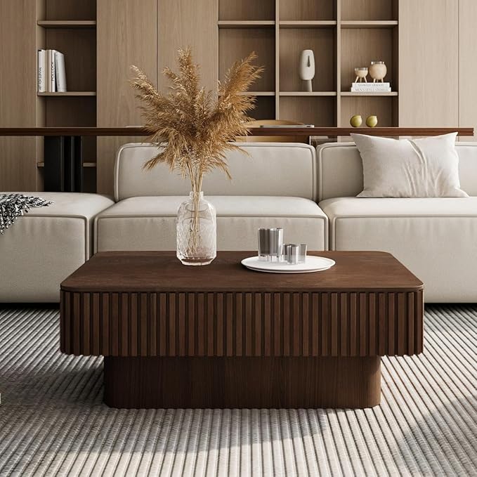 LKTART Lift Top Coffee Table for Living Room, Mid Century Modern Coffee Table with Hidden Storage, Solid Wood Veneered Rectangle Center Tea Table for Small Space Apartment (38.6''L×14''H-Walnut)