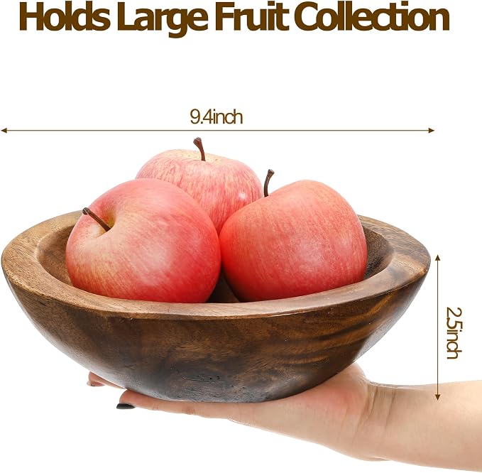 ZENFUN Wooden Decorative Bowl, Wood Round Serving Bowl, Walnut Tray Dish Kitchen Dining for Fruits, 9.4" Diameter x 2.5" Height, Seamless