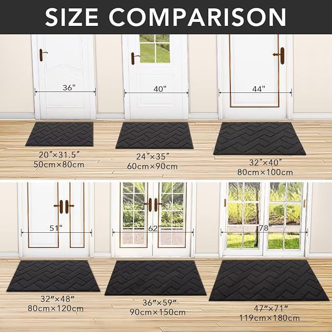 hicorfe Front Door Mat Outside Entrance,32"x40" Absorbent Muddy Dirt Resist Welcome Door Mats Outdoor Indoor,Stain and Fade Resistant,Non Slip Backing Entry Mat Doormat for Entryway(Charcoal)