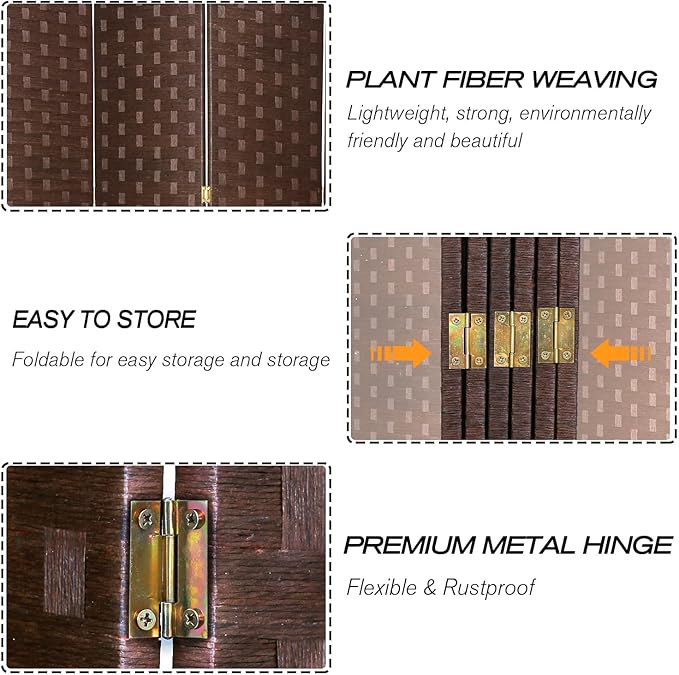 Room Divider, 6FT Wall Divider Wood Screen 6 Panels Wood Mesh Hand-Woven Design Room Screen Divider Indoor Folding Portable Partition,Brown