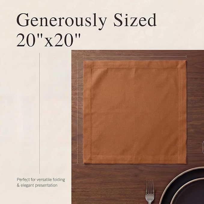 Urban Villa Cloth Napkins 100% Cotton Highly Absorbent Washable Durable Reusable Premium Dinner Napkins Ideal for Gifts for Mothers Day Hotel Farmhouse Parties - Rust (20" x 20", Set of 12)