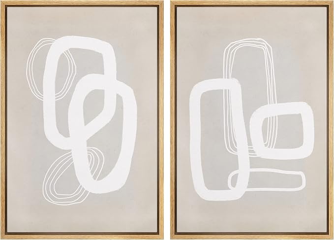 SIGNWIN Framed Canvas Print Wall Art Set Mid-Century Spiral Ring Collage Abstract Shapes Illustrations Modern Art Decorative Nordic Multicolor for Living Room, Bedroom, Office - 16"x24"x2 Natural