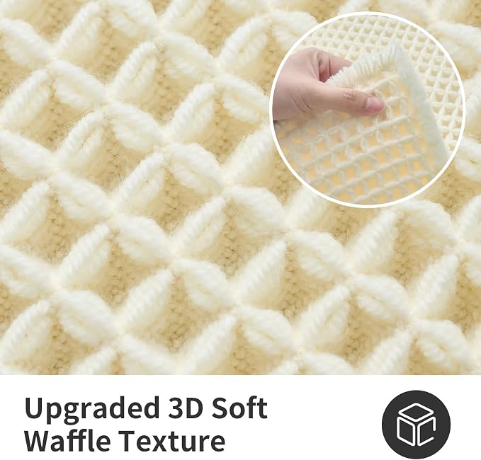 ILANGO Upgraded Waffle Bath Mat,Super Absorbent Boho Non Slip Bathroom Rugs Quick Dry,Ultra Soft Machine Washable Mats with Tassels for Floor,20x32,Cream White