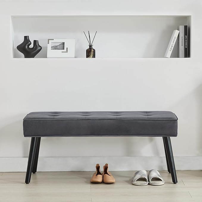 40'' Upholstered Bench, Entryway Ottoman with Wooden Legs for Living Room, End of Bed Bench