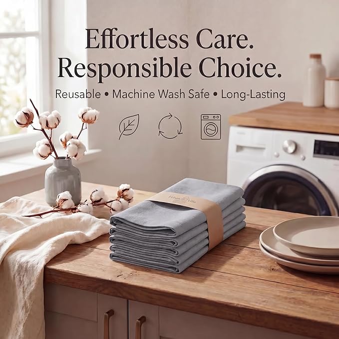 Urban Villa Cloth Napkins 100% Cotton Highly Absorbent Washable Durable Reusable Premium Dinner Napkins Ideal for Gifts for Mothers Day Hotel Farmhouse Parties - Gray (20" x 20", Set of 12)